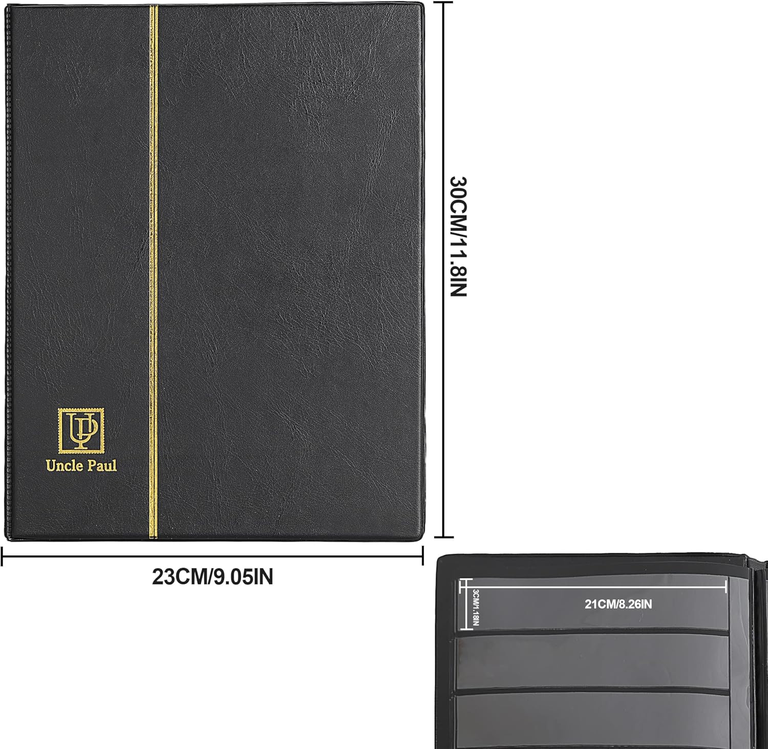 Stamp Album Stockbook, 160 Pockets 20 Black Sides Leatherette Padded Black Cover, Collection Storage Folder for Paper Money Stamps AS0108BK-1