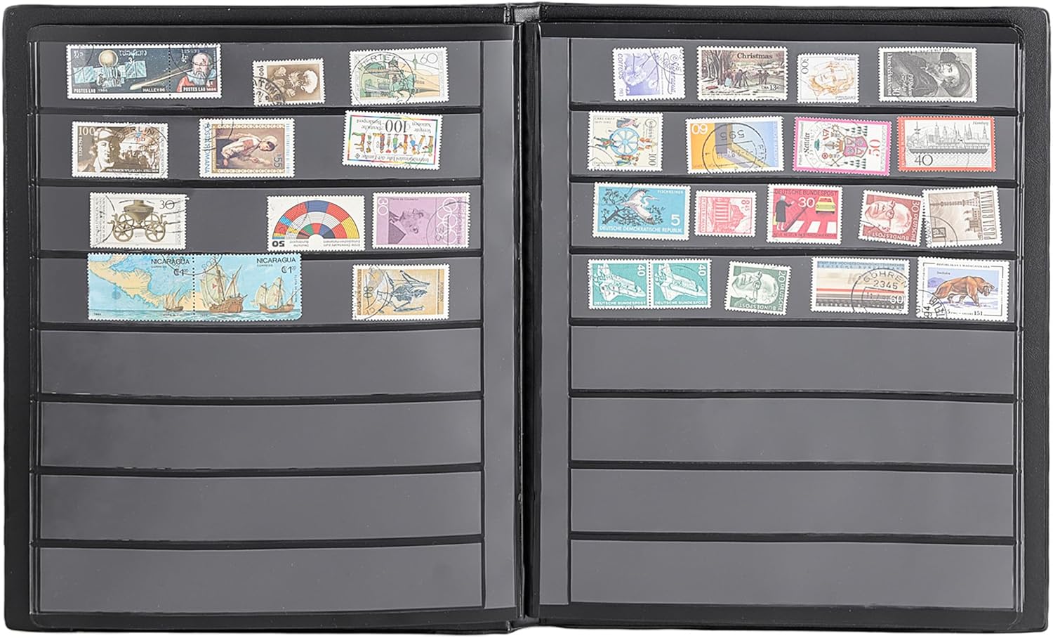 Stamp Album Stockbook, 160 Pockets 20 Black Sides Leatherette Padded Black Cover, Collection Storage Folder for Paper Money Stamps AS0108BK-5