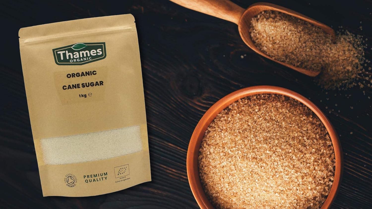 Organic Cane Sugar - No Additives or Preservatives, Vegan, GMO Free, Certified Organic - Perfect for Baking and Sweetening Drinks Naturally - Thames Organic 1 kg-3