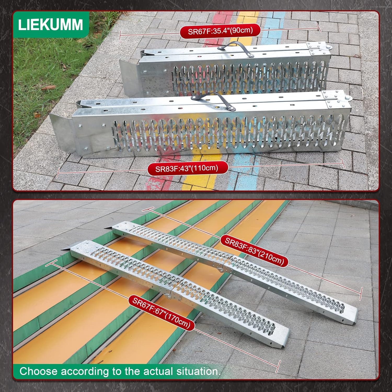 LIEKUMM Loading Ramps, 170x22cm Folding Van Ramps Heavy Duty for Truck & Trailer, Motorbike Ramp, 440kg Capacity, Steel, 2PCS-2