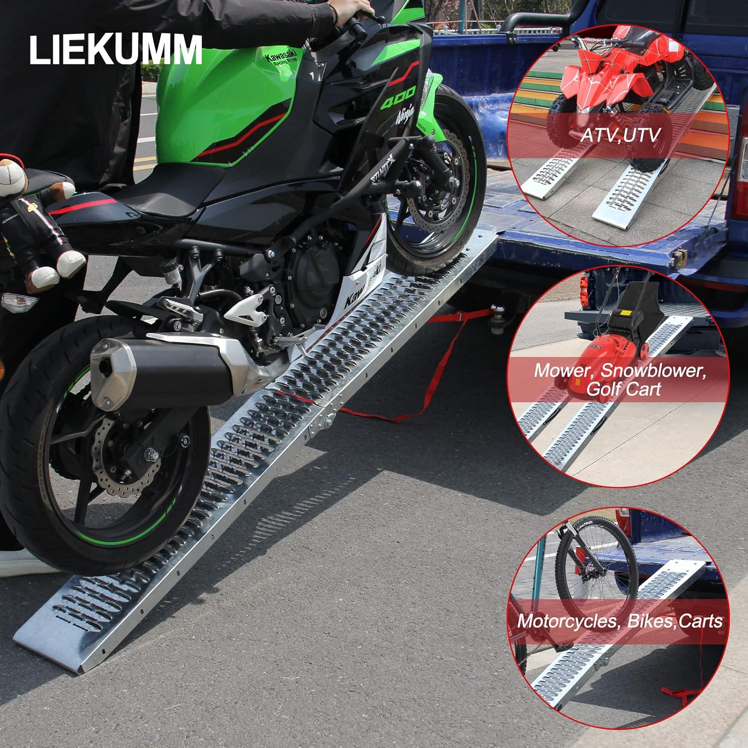 LIEKUMM Loading Ramps, 170x22cm Folding Van Ramps Heavy Duty for Truck & Trailer, Motorbike Ramp, 440kg Capacity, Steel, 2PCS-5