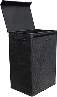 simpahome 72L Laundry Basket with Lid, Sturdy Foldable Woven Style Hamper Design - Black 60cm (H) x 40cm (W) x 30cm (L) - Single Basket