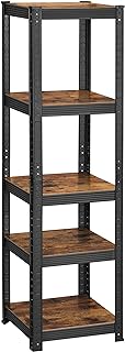 SONGMICS Shelving Unit, 37 x 37 x 150 cm, 400 kg Load Capacity (80 kg per Shelf), Industrial, Adjustable Storage Shelves, for Living Room, Kitchen, Garage, Rustic Brown and Black GLR037B01