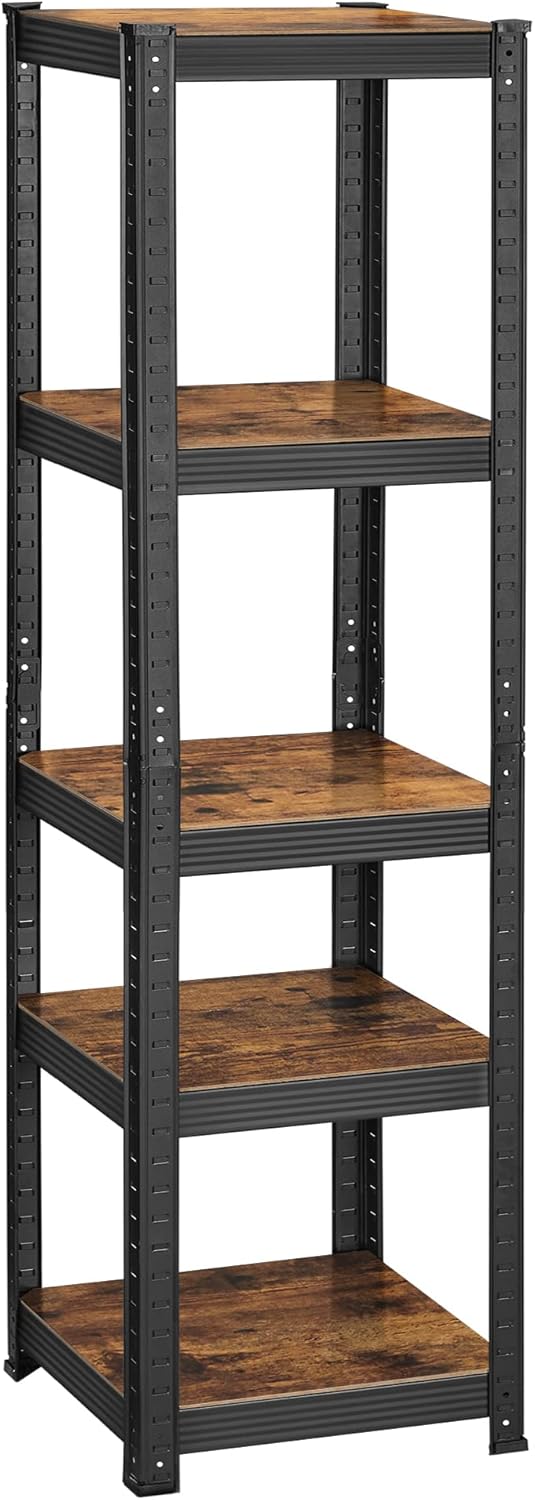 SONGMICS Shelving Unit, 37 x 37 x 150 cm, 400 kg Load Capacity (80 kg per Shelf), Industrial, Adjustable Storage Shelves, for Living Room, Kitchen, Garage, Rustic Brown and Black GLR037B01-0