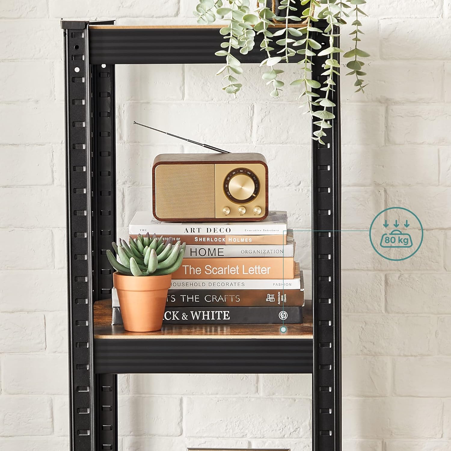 SONGMICS Shelving Unit, 37 x 37 x 150 cm, 400 kg Load Capacity (80 kg per Shelf), Industrial, Adjustable Storage Shelves, for Living Room, Kitchen, Garage, Rustic Brown and Black GLR037B01-5