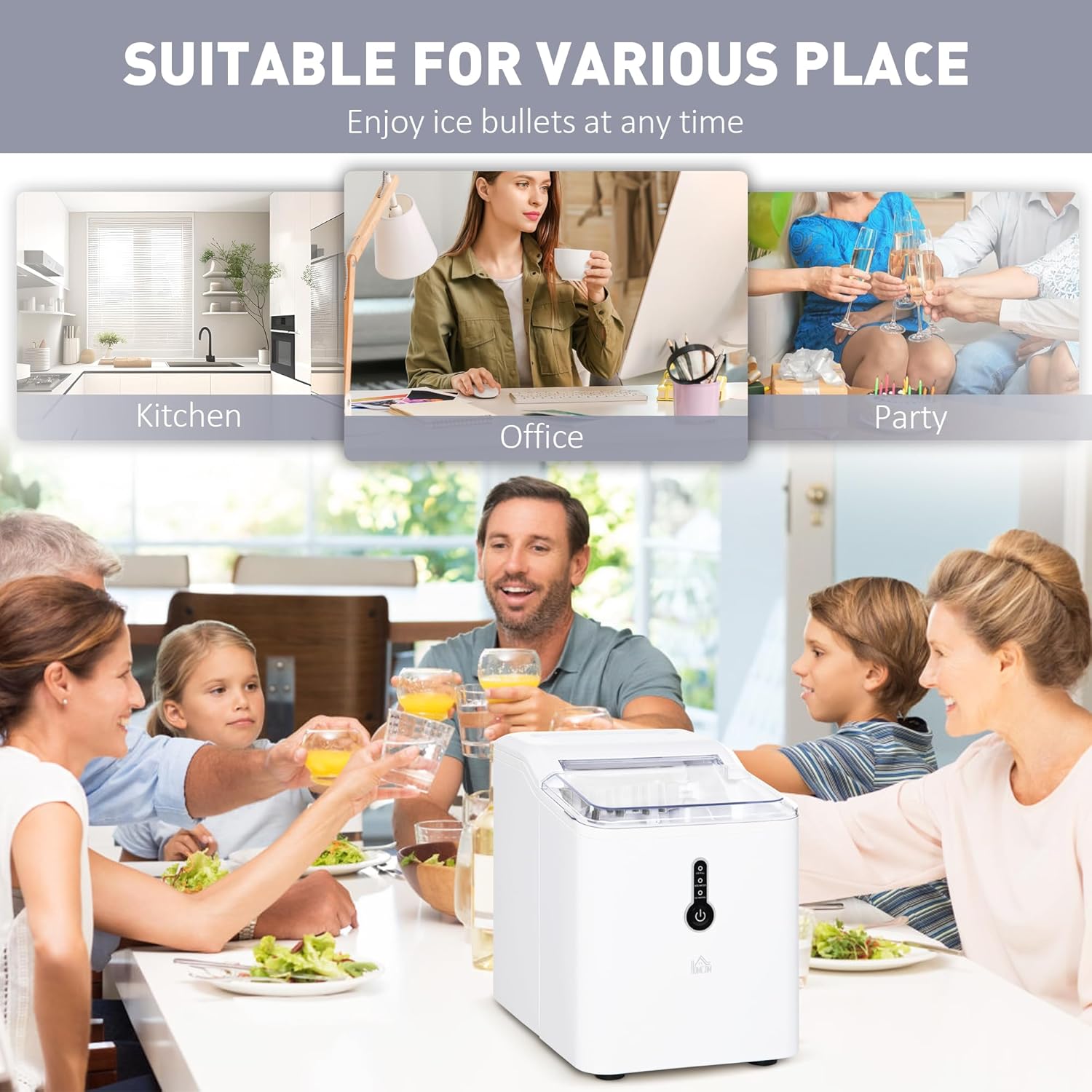 HOMCOM Ice Maker Machine, 1.5L Countertop Ice Cube Maker with Self-Cleaning, 9 Cubes Ready in 8 Mins, 12kg in 24 Hrs, No Plumbing with Basket, White-6