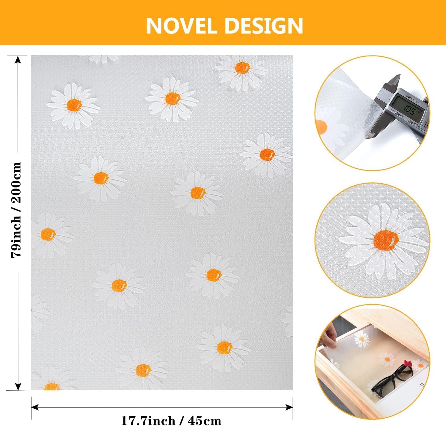 ATHEM Drawer Liners, Shelf Liner EVA Non-slip Waterproof Washable Kitchen Drawer Liner, Kitchen Cupboard Liner, 44x200cm Fridge Liner Non-adhesive for Home Office-Multiple Use-1