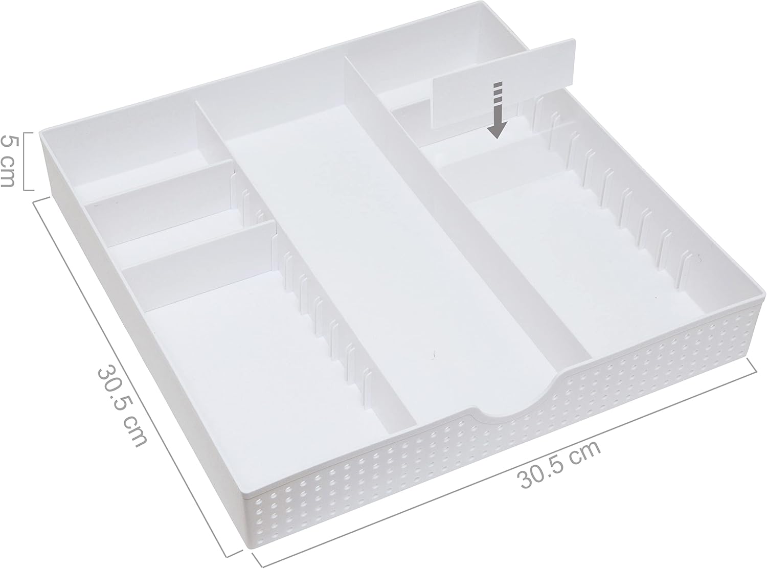 Amtido Drawer Organiser Tray for Office Stationary Supplies & Accessories - Desk Tidy Storage Box – 3 Compartments with 4 Adjustable Dividers – White-1