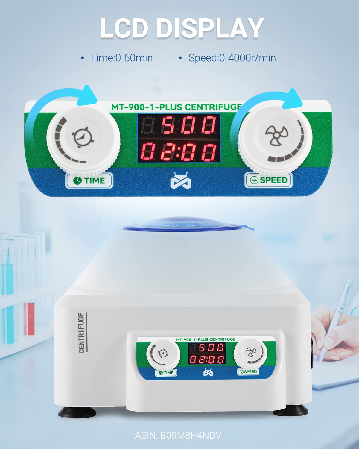 Mxmoonant Lab Centrifuge, 4000rpm, 6x15ml, 1685xg, 60min Timer, 1.7kg, 230x258x172mm, Capable of 15ml/10ml/5ml Test Tubes, for Separation of Samples, Qualitative Analysis (UK Plug)-2