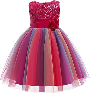 M MUNCASO Girls Princess Dress Sequin Tulle Flower Rainbow Round Collar Sleeveless Formal Dress Birthday Party Wedding Bridesmaid Girl Evening Dresses Toddler Baby Age for 2-13 Years