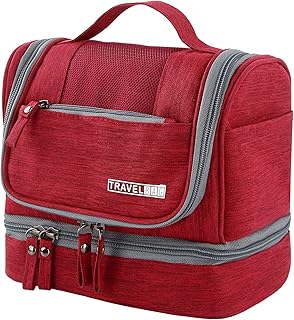 Large Travel Toiletry Bag,M MUNCASO Women Mens Wash Bag, Cosmetic Wash Bag with Dry and Wet Separation 2 Layers Design Waterproof Bathroom Bag (Red)