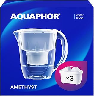 AQUAPHOR Water Filter Jug Amethyst White 3 X MAXFOR+ Filters Included I Capacity 2.8l I Fits in the fridge door I Reduces Limescale Chlorine & Microplastics