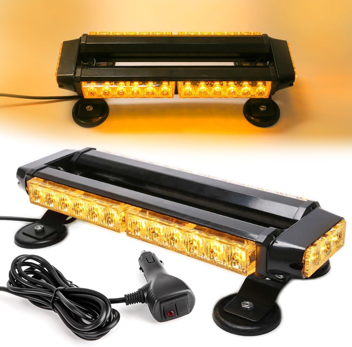 ROUTEKING 30LEDs Flashing Beacon Light - Recovery Warning Strobe Lighting Bar IP65 with 4 Magnetic Base 7 Flash Patterns for 12V/24V Emergency for vehicles Car Trailer Roof (Amber)-0