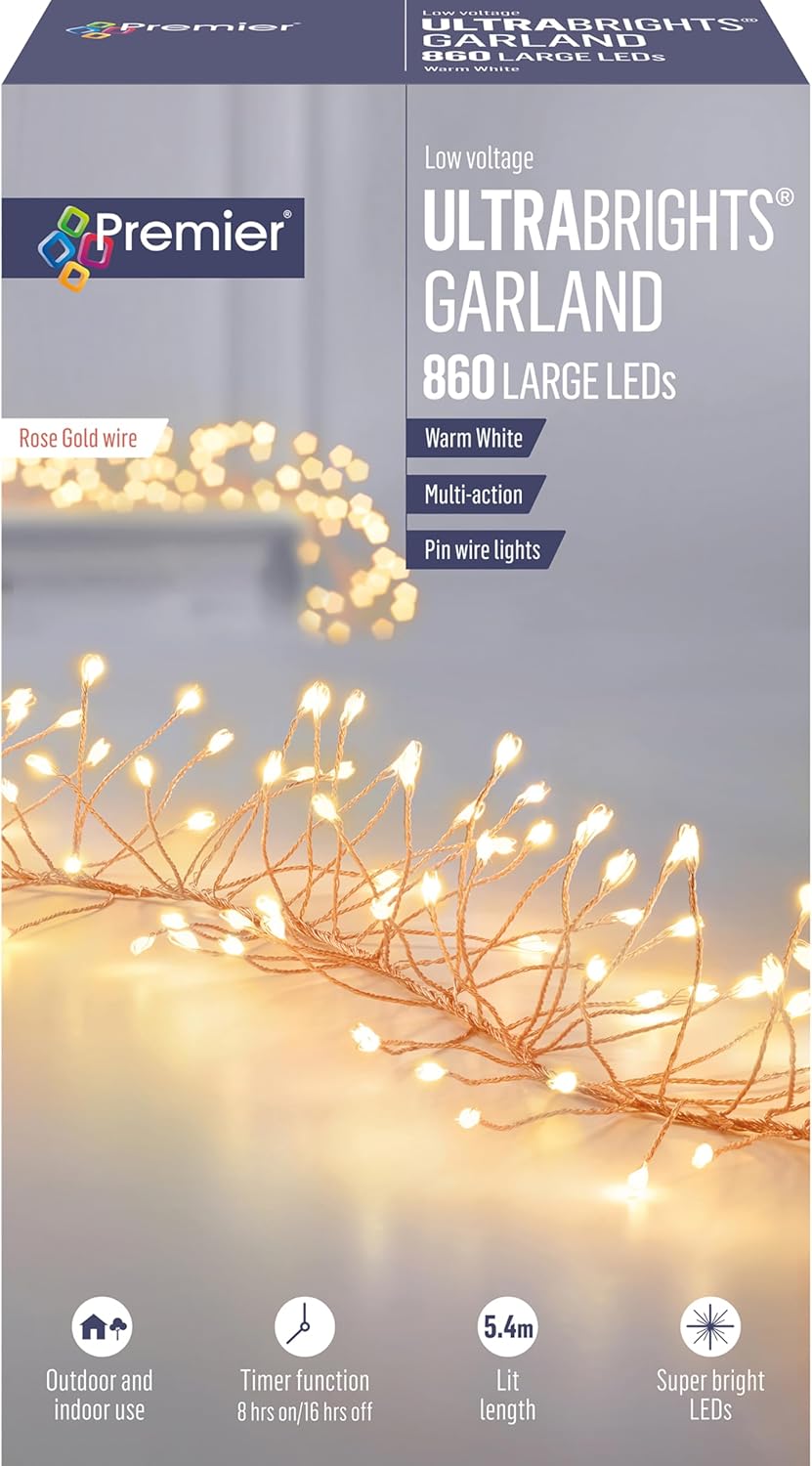 Premier Multi Action Ultra Bright Garland Rose Gold Warm White LEDs 860 LEDs - LV213019WW-0