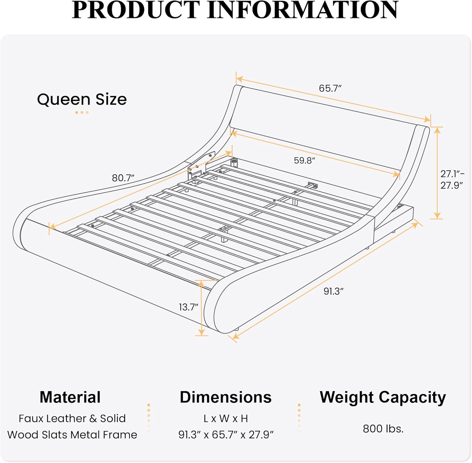 SHA CERLIN Queen Size Platform Bed, Faux Leather Low Profile Sleigh Bed Frame with Adjustable Headboard, Wood Slat Support, Glossy Black-1