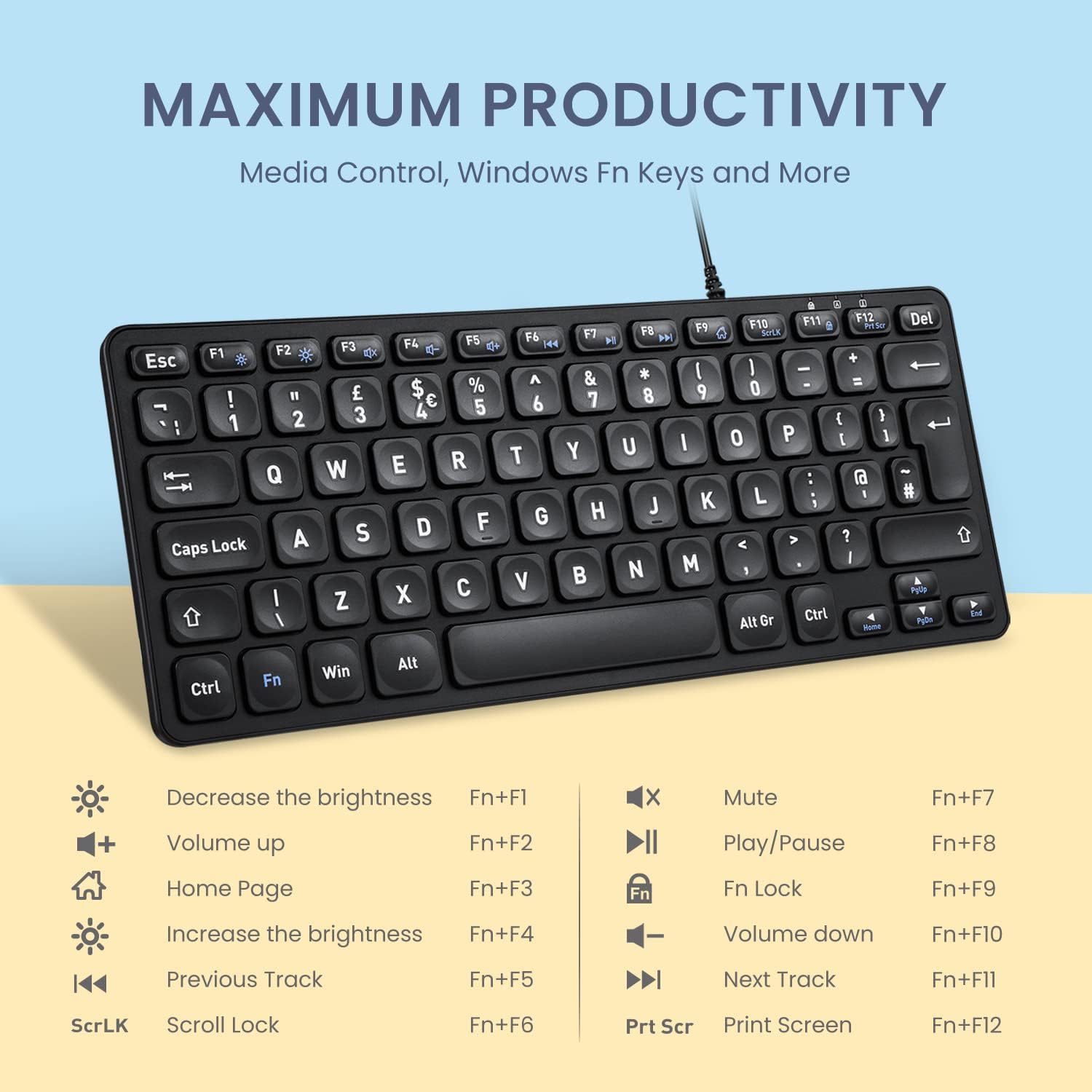 Perixx PERIBOARD-432 Wired USB Keyboard, Slim Design with Big Font Keys, UK QWERTY-3