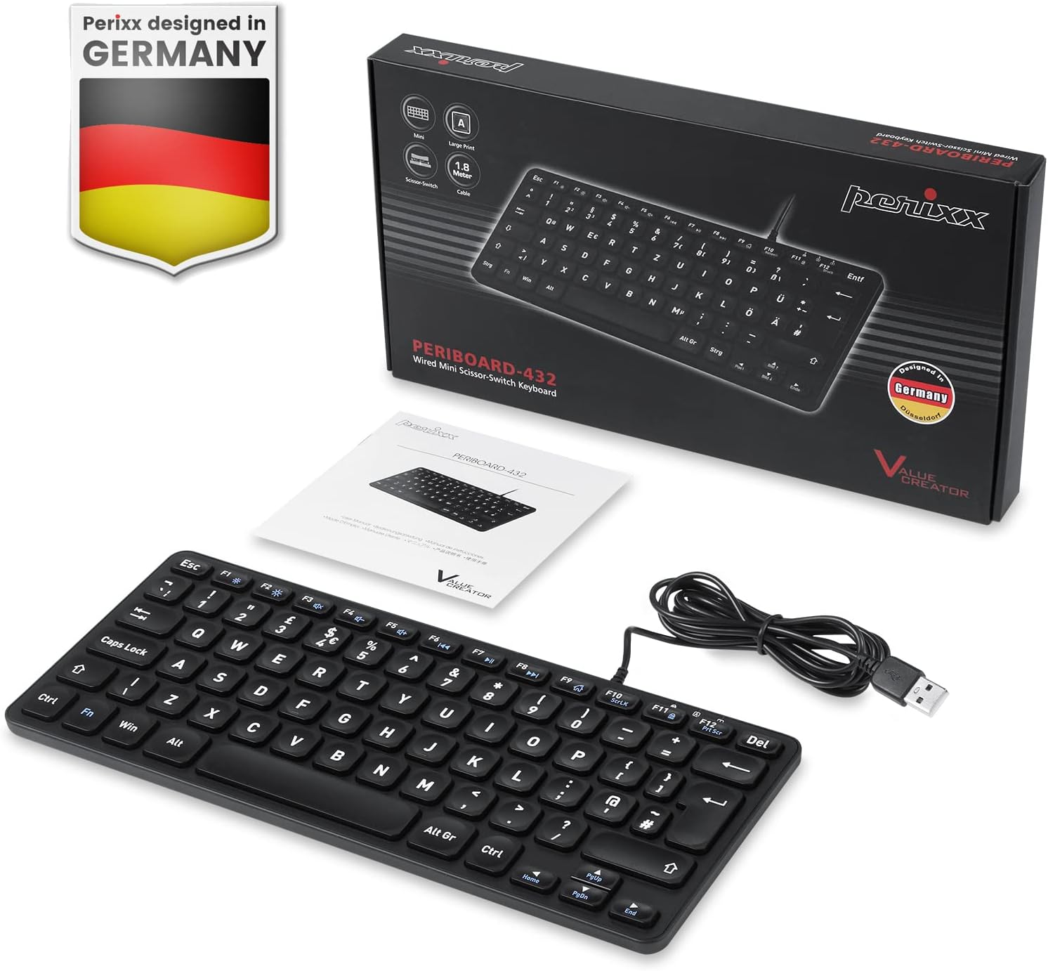 Perixx PERIBOARD-432 Wired USB Keyboard, Slim Design with Big Font Keys, UK QWERTY-5