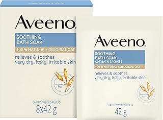 Aveeno Soothing Bath Soak, with 100% Natural Colloidal Oat, Suitable for Sensitive Skin, Relieves & Soothes Very Dry, Itchy & Irritable Skin, 8x42g Powder Sachets