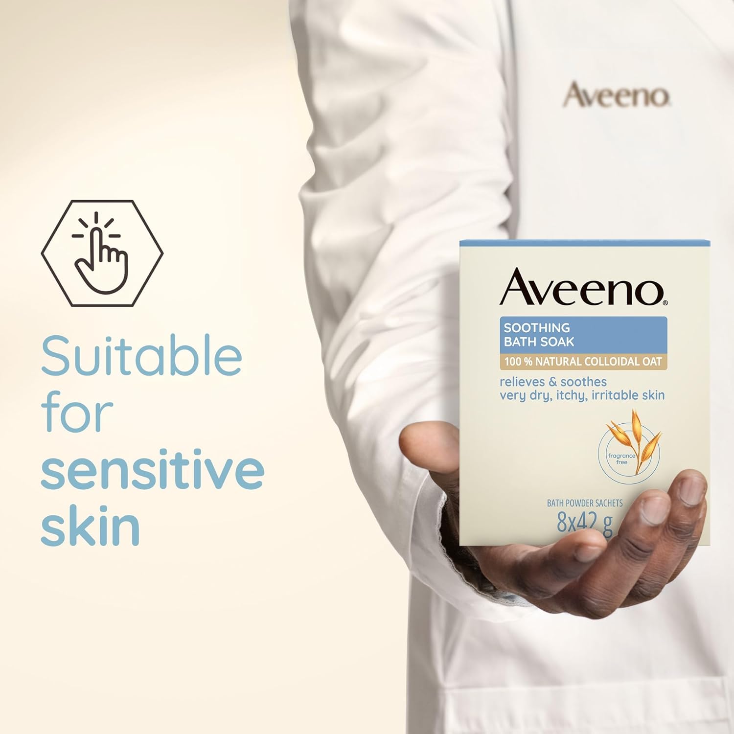 Aveeno Soothing Bath Soak, with 100% Natural Colloidal Oat, Suitable for Sensitive Skin, Relieves & Soothes Very Dry, Itchy & Irritable Skin, 8x42g Powder Sachets-3