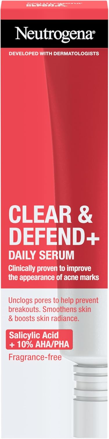 Neutrogena Clear & Defend+ Daily Serum (1x 30ml), Refining and Clearing Face Serum with Salicylic Acid, AHA/PHA, Daily-Use Oil-Free Serum for Spot-Prone Skin to Help Defend Against Breakouts-0