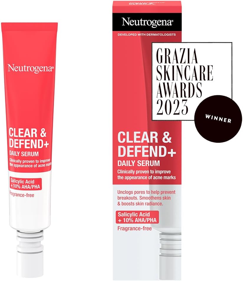 Neutrogena Clear & Defend+ Daily Serum (1x 30ml), Refining and Clearing Face Serum with Salicylic Acid, AHA/PHA, Daily-Use Oil-Free Serum for Spot-Prone Skin to Help Defend Against Breakouts-1