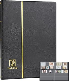 Stamp Album Stockbook, 100 Pockets 40 Black Sides Leatherette Padded Black Cover, Collection Storage Folder for Paper Money Stamps AS0105BK