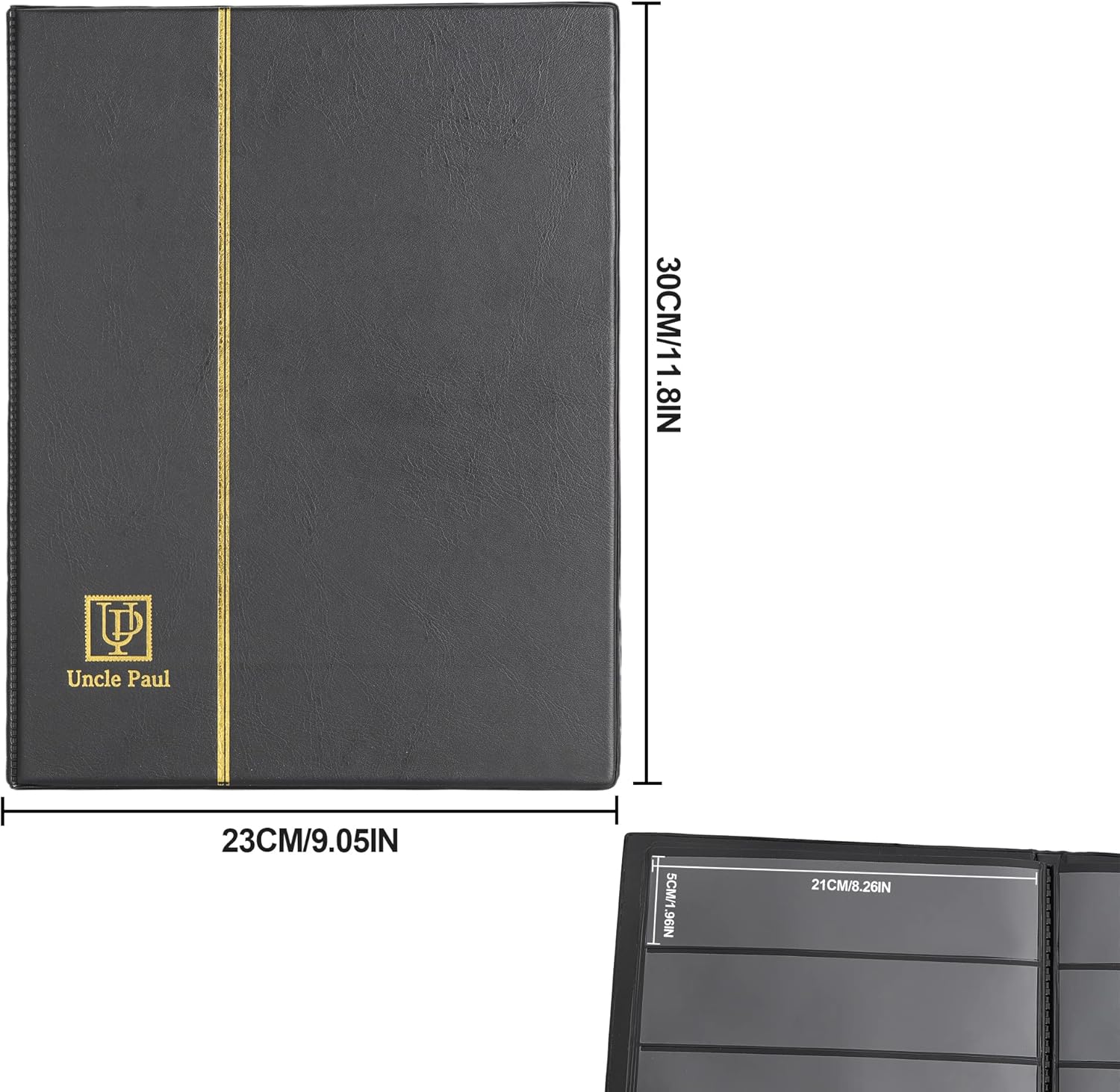 Stamp Album Stockbook, 100 Pockets 40 Black Sides Leatherette Padded Black Cover, Collection Storage Folder for Paper Money Stamps AS0105BK-1