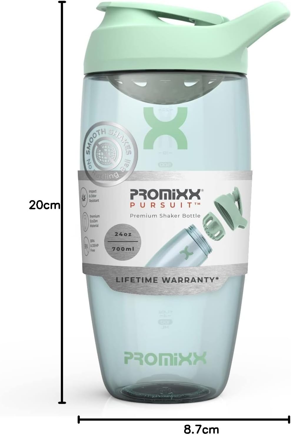 Promixx Pursuit Protein Shaker Bottle - Premium Shaker for Protein Shakes - Lifetime Durability, Leakproof, Odourless - 700ml / 24oz (Seagrass Green)-9