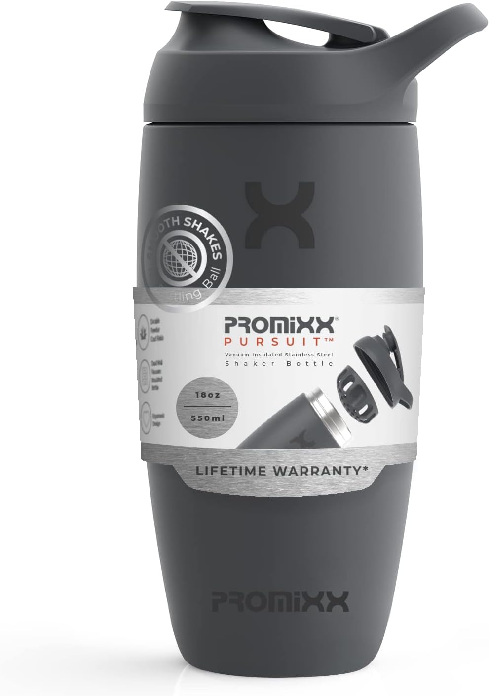 Promixx Pursuit Shaker Bottle Insulated Stainless Steel Water Bottle and Blender Cup, 550ml, Graphite-0