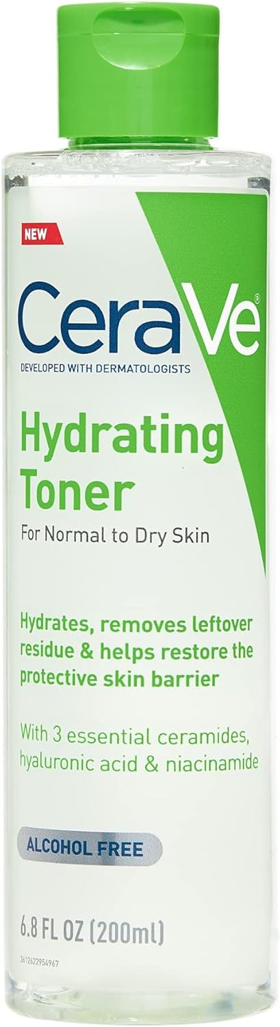 CeraVe Hydrating Toner for Face Non-Alcoholic with Hyaluronic Acid, Niacinamide, and Ceramides for Sensitive Dry Skin, Fragrance-Free Non Comedogenic, Full Size, 6.8 Fl Oz-0