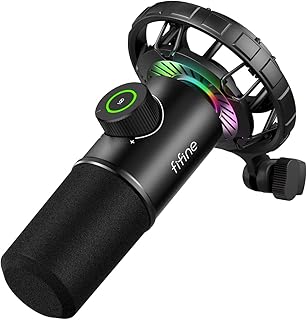 FIFINE RGB Dynamic Microphone for PC, with Tap-to-Mute Button and Volume Knob, USB Computer Microphone with 3.5mm Headphone Jack for Podcast, Streaming, Gaming, Recording - K658