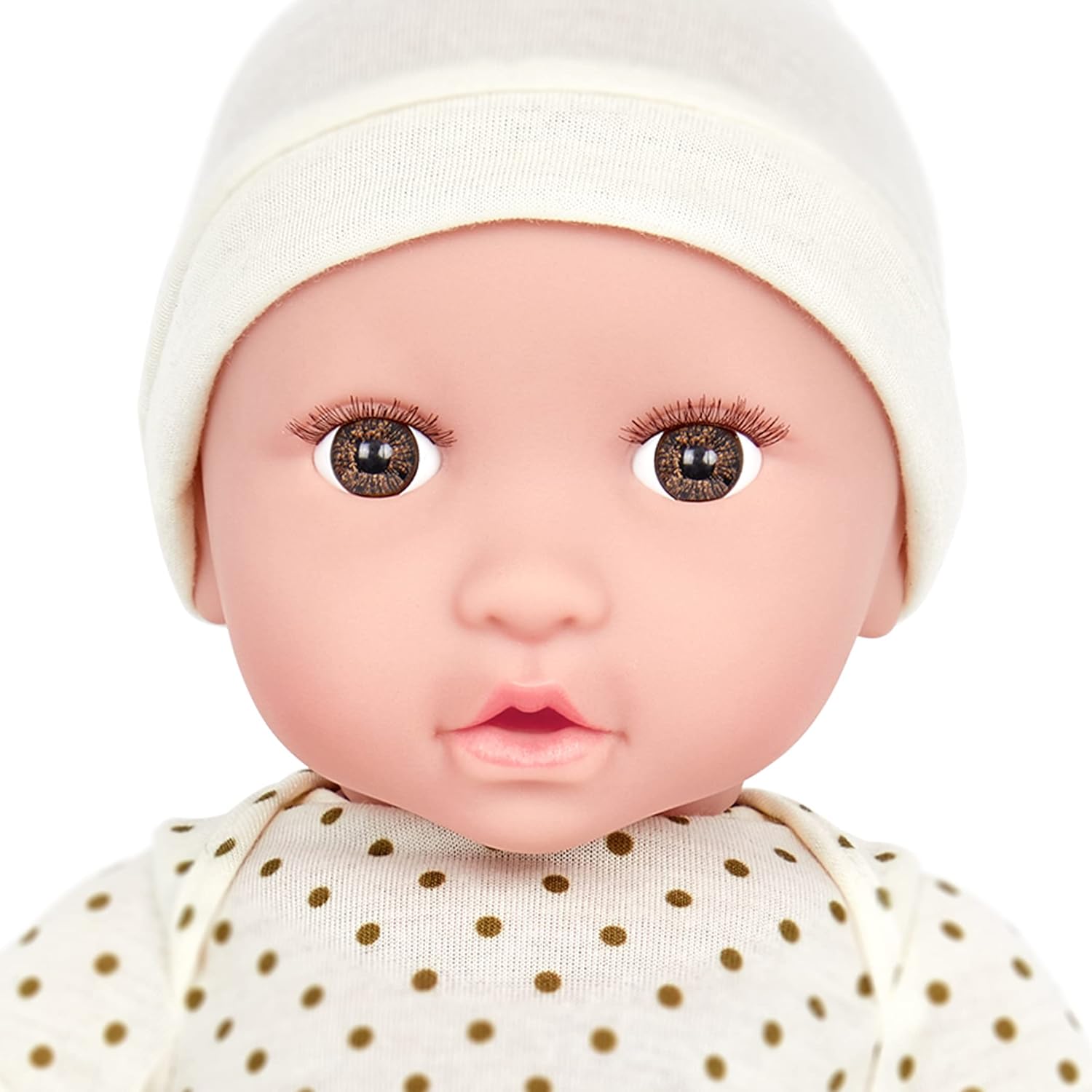 Babi Baby doll with cream clothes and pacifier - Soft 36 cm doll with light skin tone and brown eyes - toy from 2 years-1