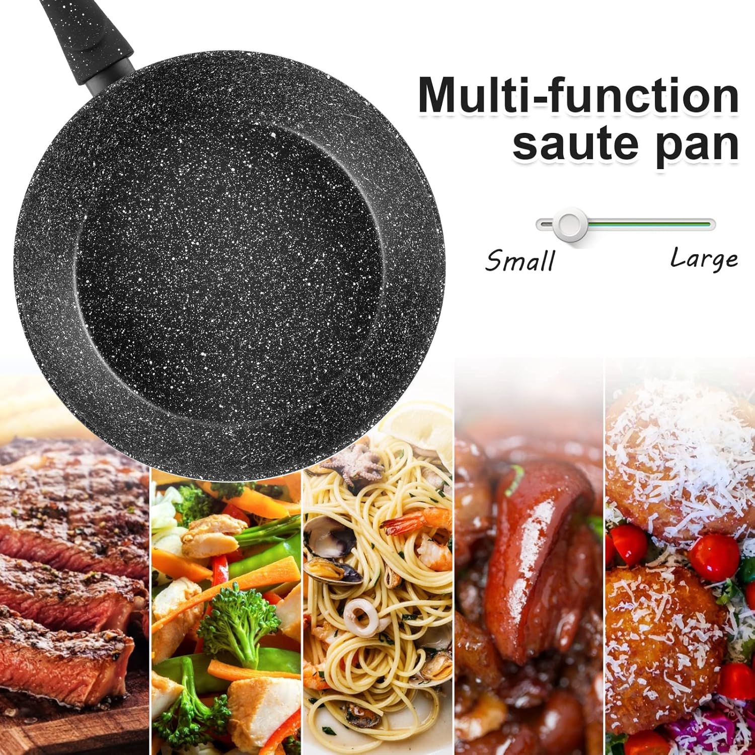 Rainberg Deep Frying Pan, Frying Pan with Lid, Granite Frying Pan Nonstick, Nonstick Frying Pans with Lid, Stone Frying Pan with Lid, Induction Compatible(Black Deep FryPan, 28cm)-6