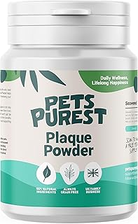 Pets Purest Plaque Off Powder - 185g Plaque Pro Tartar & Plaque Remover for Dogs, Cats & Pet. 100% Natural Bad Breath, Teeth & Gum Disease Oral Health Hygiene Dental Care Formula