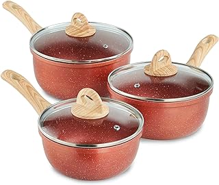 Sovereign Stone 3 Piece Saucepan Set – Copper Saucepans – Saucepan Sets, Pots and Pans Set, Induction Hob Pan Set, Sauce Pan Sets, Copper Pan Set (16cm, 18cm, 20cm)