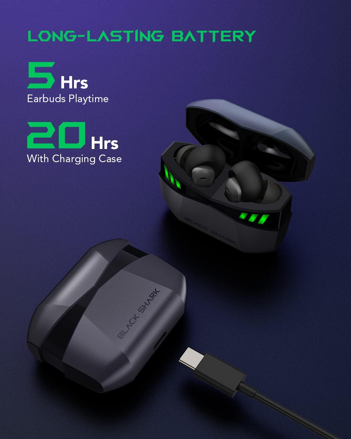 Black Shark Wireless Earbuds with 35ms Ultra-low Latency, Wireless Headphones with Premium Sound, Bluetooth 5.2, 10mm Drivers, 4 Hyperclear Mics, IPX5 Waterproof, 20H Play Time, Comfort Fit-5