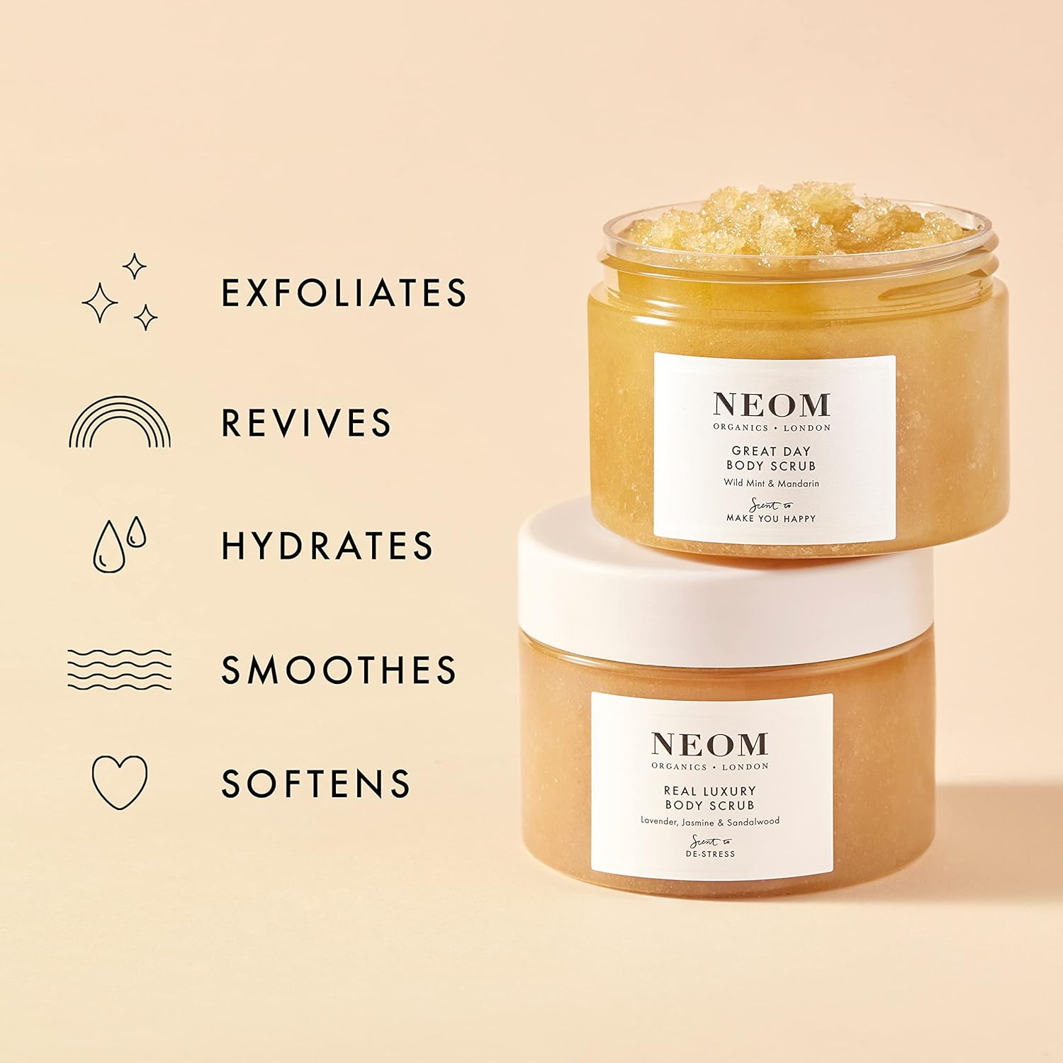 NEOM- Great Day Body Scrub | Luxury Body Scrub with Organic Sugar, Vitamin E & Jojoba Oil | Wild Mint & Mandarin Fragrance | Scent To Make You Happy-3