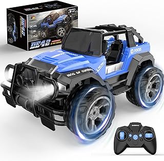 DEERC Remote Control Cars RC Racing Cars 1:18 Scale 80 Min Play 2.4Ghz LED Light Auto Mode Off Road RC Trucks with Storage Case All Terrain SUV Jeep Cars Toys Gifts for Boys Kids Girls Teens Blue