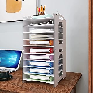 PUNCIA 10-Tier Office Paper Organizer for Desk Desktop File Holder Desk Letter Tray A4 Paper Holder Document Storage Rack for Home Office School