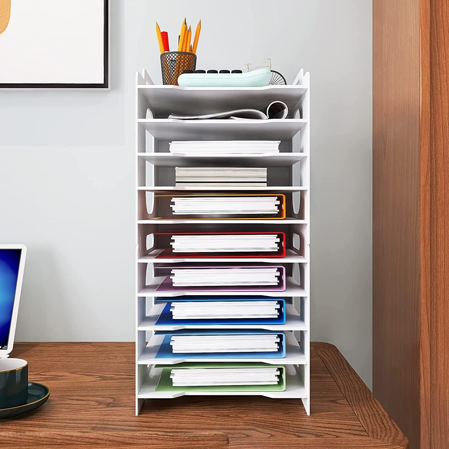 PUNCIA 10-Tier Office Paper Organizer for Desk Desktop File Holder Desk Letter Tray A4 Paper Holder Document Storage Rack for Home Office School-1