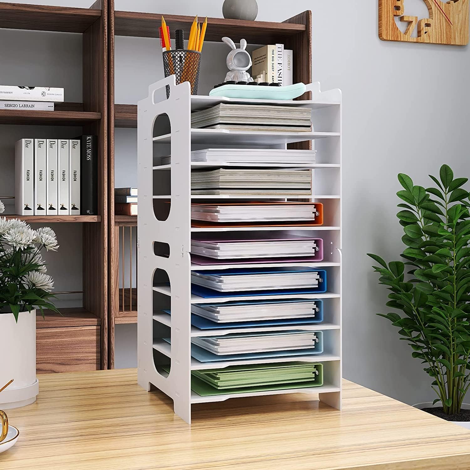 PUNCIA 10-Tier Office Paper Organizer for Desk Desktop File Holder Desk Letter Tray A4 Paper Holder Document Storage Rack for Home Office School-2