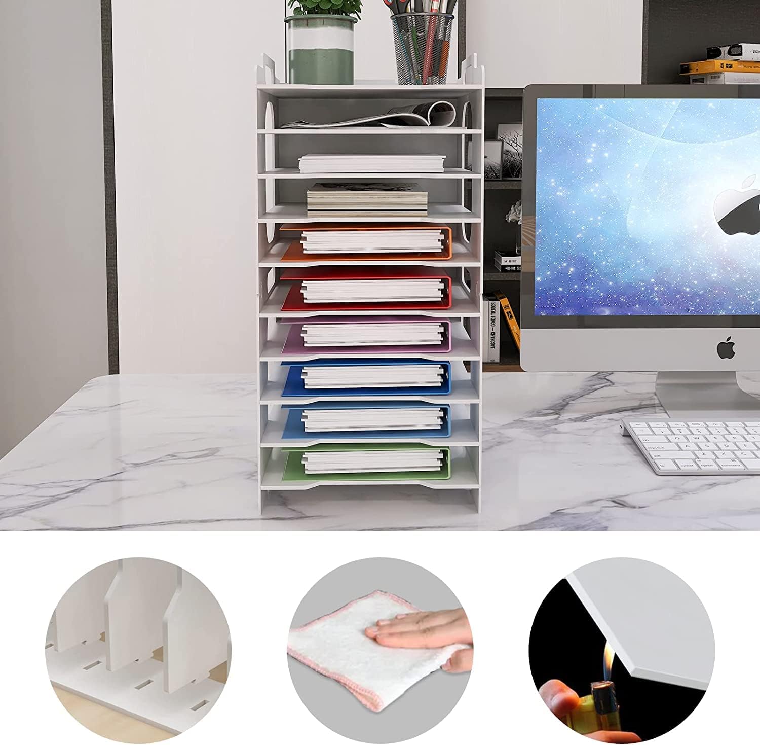 PUNCIA 10-Tier Office Paper Organizer for Desk Desktop File Holder Desk Letter Tray A4 Paper Holder Document Storage Rack for Home Office School-5