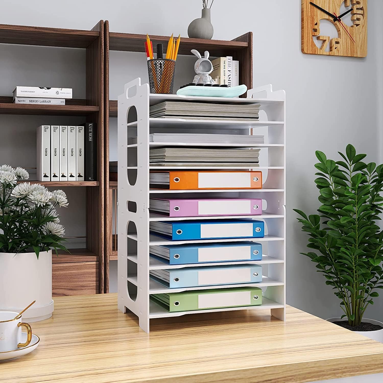 PUNCIA 10 Tiers Office A4 Paper Storage Organizer Letter Tray Desktop White File Holder Mail Letter Rack & Stackable Support Desk Tidy Document Notebooks Storage Rack for Home Office School-2