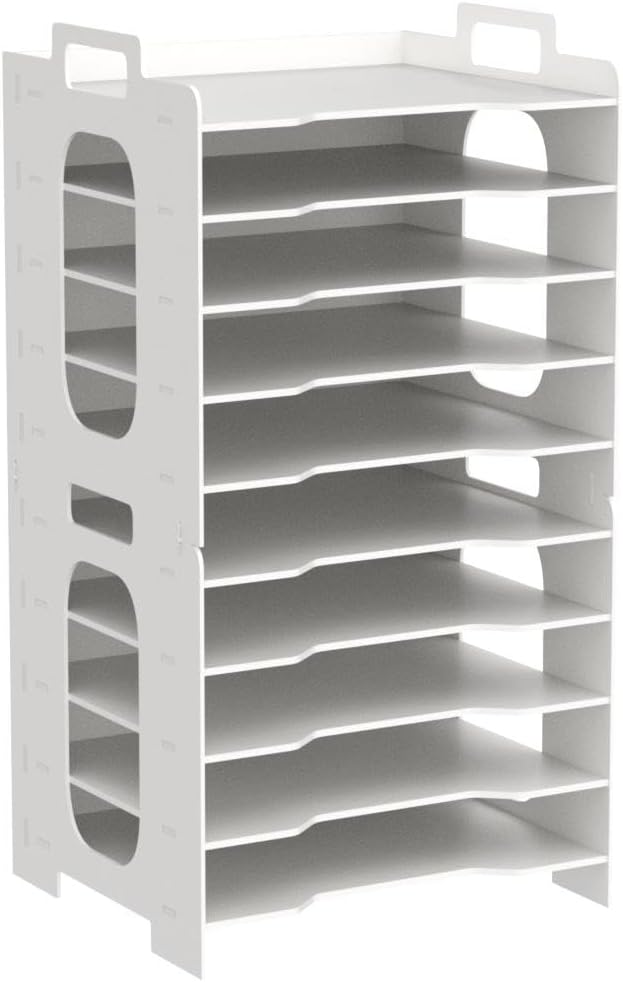 PUNCIA 10 Tiers Office A4 Paper Storage Organizer Letter Tray Desktop White File Holder Mail Letter Rack & Stackable Support Desk Tidy Document Notebooks Storage Rack for Home Office School-3