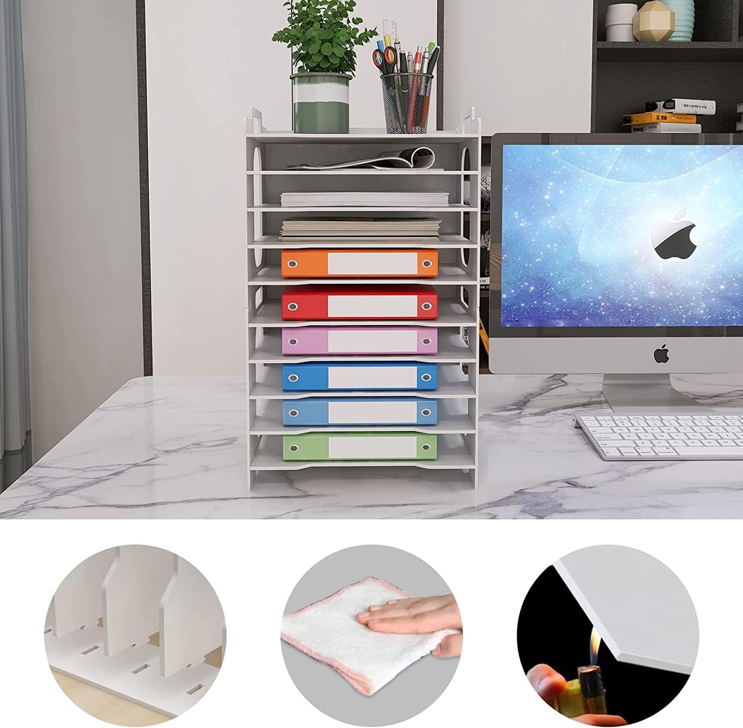 PUNCIA 10 Tiers Office A4 Paper Storage Organizer Letter Tray Desktop White File Holder Mail Letter Rack & Stackable Support Desk Tidy Document Notebooks Storage Rack for Home Office School-6