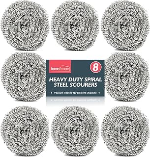 8pk Stainless Steel Scourer | Metal Scourer for Heavy Duty Cleaning | 6cm x 6cm | Thick & Strong Wire Scourer | Wire Wool Cleaning Pads | Tough Re-Usable Scourers