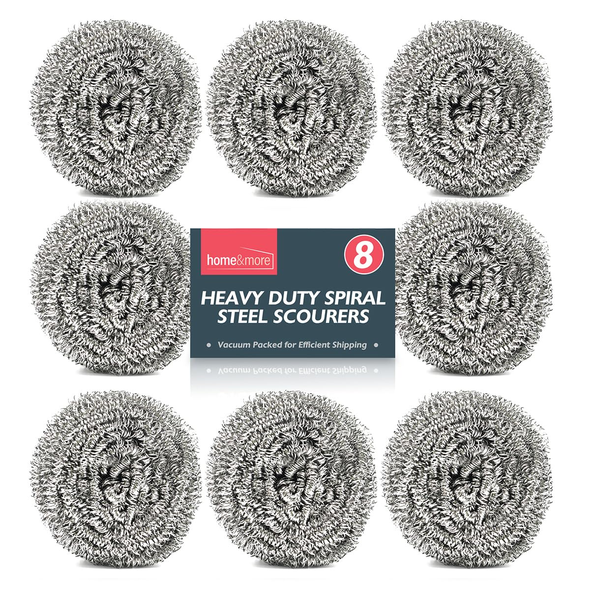 8pk Stainless Steel Scourer | Metal Scourer for Heavy Duty Cleaning | 6cm x 6cm | Thick & Strong Wire Scourer | Wire Wool Cleaning Pads | Tough Re-Usable Scourers-0