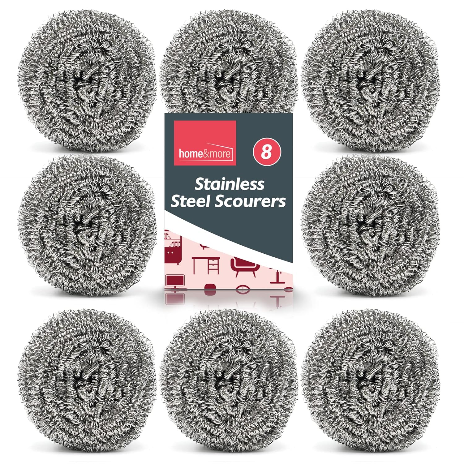 8pk Stainless Steel Scourer | Metal Scourer for Heavy Duty Cleaning | 6cm x 6cm | Thick & Strong Wire Scourer | Wire Wool Cleaning Pads | Tough Re-Usable Scourers-7