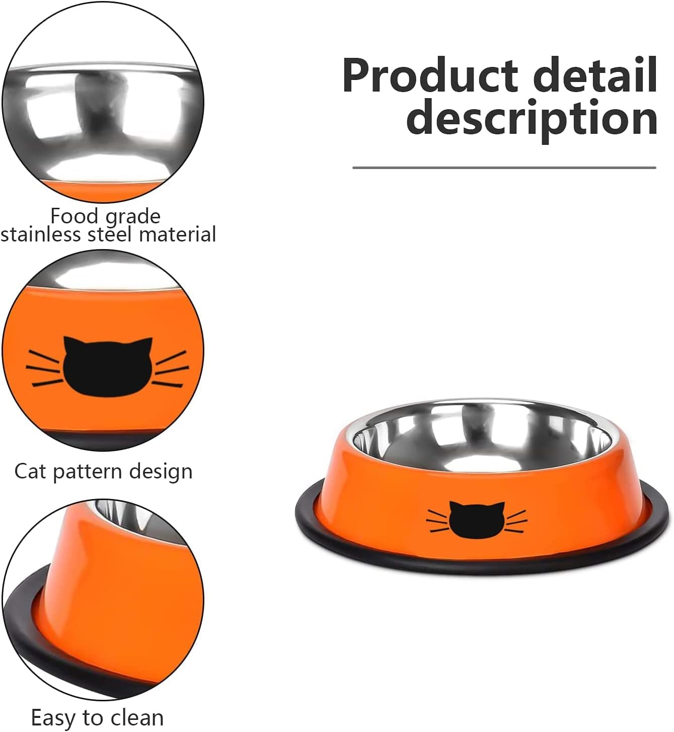 Ctop 2 Piece Cat Food Bowls,Cat Bowls, Cat Protection Set,Dog Bowls.Non-Slip Stainless Steel Cat Bowl, Water Bowl, Cat Bowl, Cat Bowls and Drinking for Pets, Gray Red-4