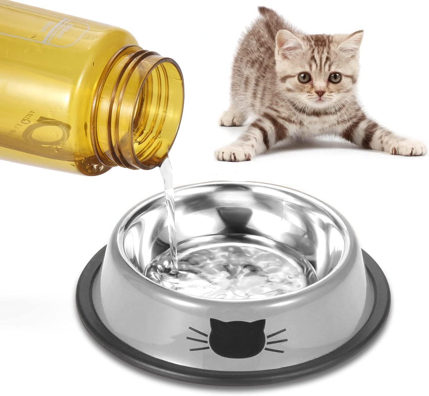 Ctop 2 Piece Cat Food Bowls,Cat Bowls, Cat Protection Set,Dog Bowls.Non-Slip Stainless Steel Cat Bowl, Water Bowl, Cat Bowl, Cat Bowls and Drinking for Pets, Gray Red-5